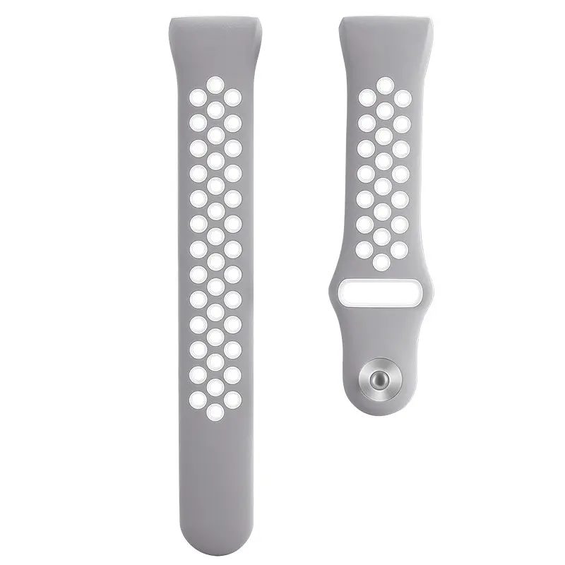 Силіконовий ремінець з перфорацією для фітнес браслета Fitbit Charge 3/4 Grey White/розмір L - фото 3