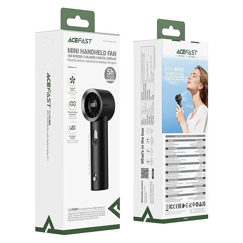 Портативний вентилятор Acefast mini handheld fan with digital display YF1 |3 spped, 1.5-5h| - фото 2