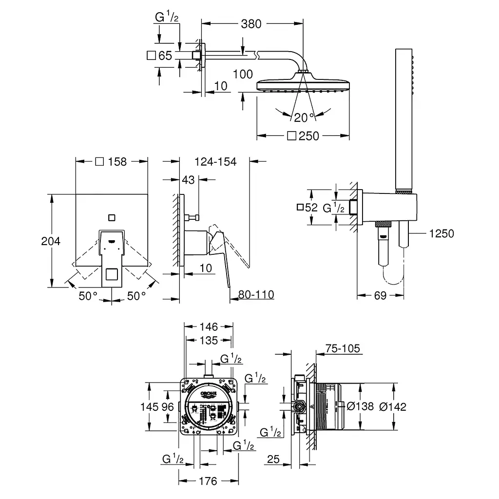 Душова система прихованого монтажу Grohe Eurocube 26415SC3, Хром - фото 2