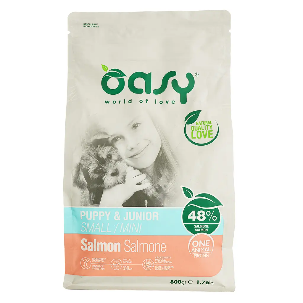 Сухий корм Oasy Oap Puppy Small/Mini для цуценят з харчовою непереносністю, підвищеною чутливістю кишківника та шкіри з лососем 800 г - фото 2
