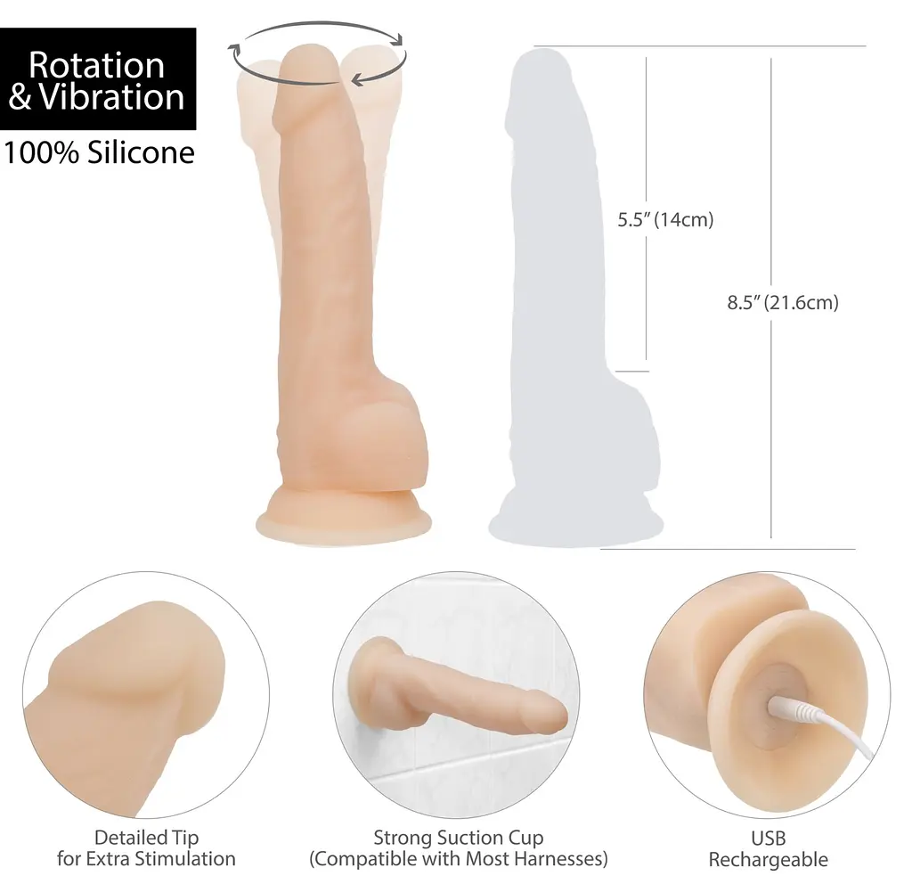 Реалістичний вібратор з ротацією ADDICTION - Naked - 8 Rotating & Vibrating Dildo with Remote - Vanilla ADDICTION SO5587 92429 - фото 2