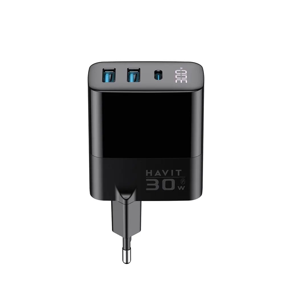 Зарядний пристрій Havit UCLE001 GaN 30 Вт 2хUSB-A USB-C (HV-UCLE001-BK) - фото 2