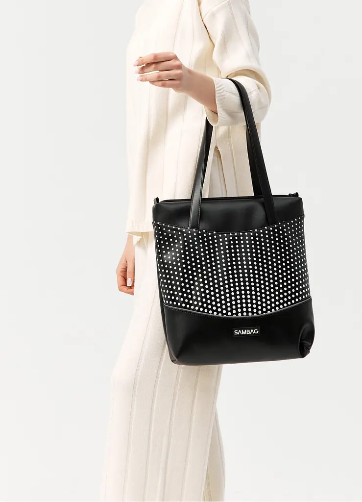 Жіноча сумка Sambag Shoper NOVA чорна з принтом "Dots" 34 х 30 х 7 см (93140301) - фото 3
