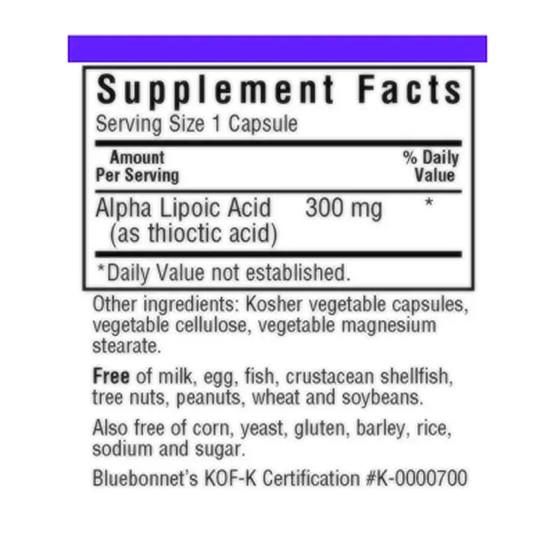 Антиоксидант Bluebonnet Nutrition Альфа-ліпоєва кислота 300 мг, 30 рослинних капсул (BLB0853) - фото 2