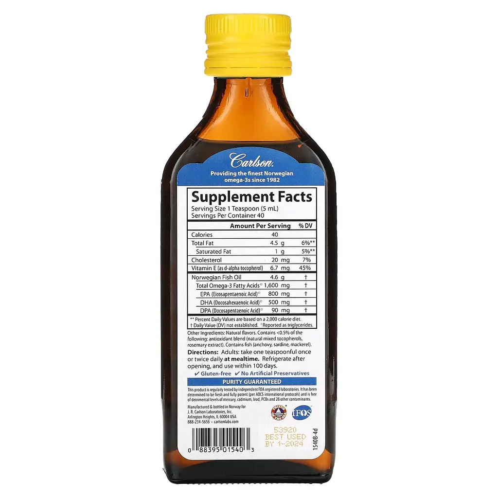 Риб'ячий жир Carlson Fish Oil 1600 мг 200 мл лимон - фото 2