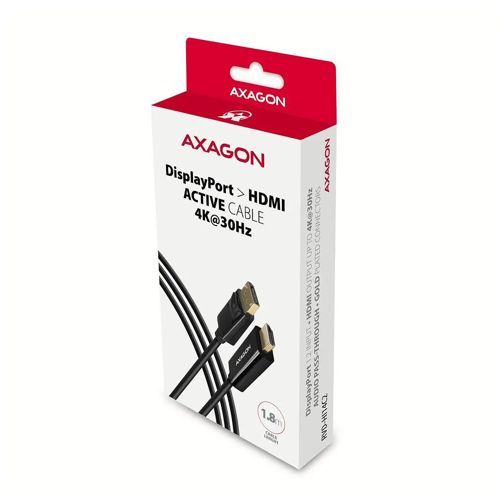 Кабель мультимедійний Axagon HDMI M - DisplayPort M 4K 30Hz чорний 1.8 м (RVD-HI14C2) - фото 7