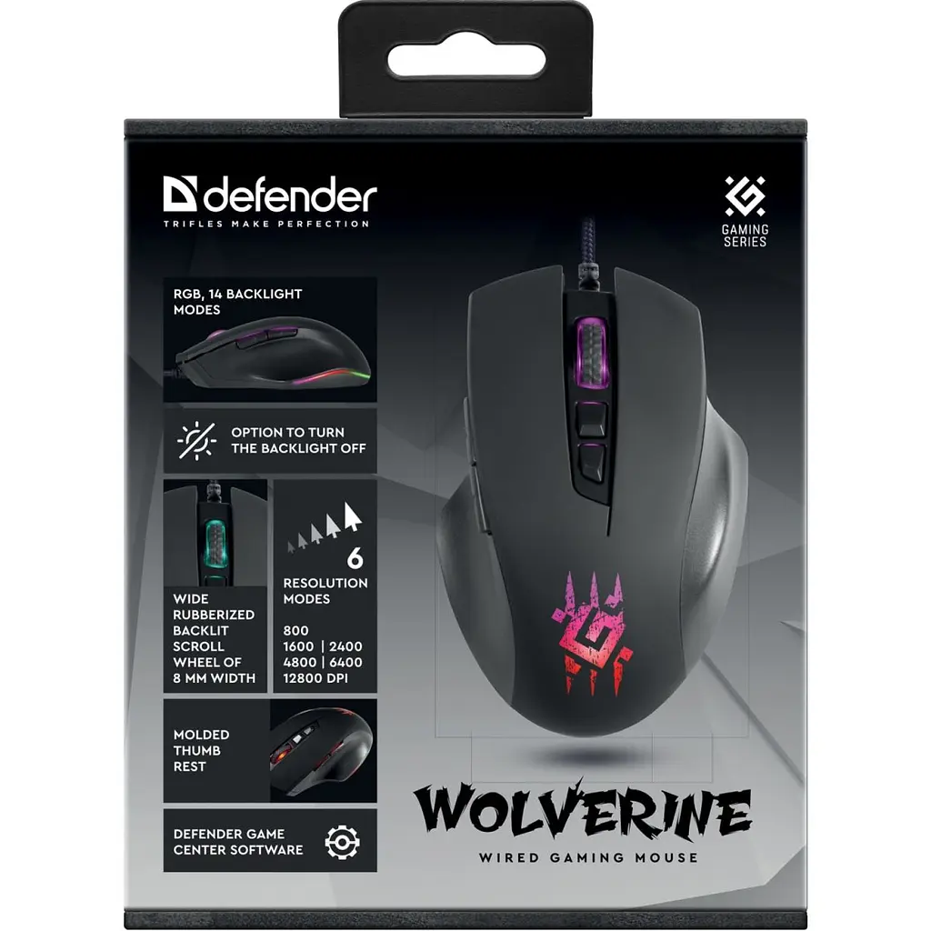 Компьютерная мышка Defender Wolverine GM-700L игровая RGB 7 кн. 12800 dpi черная (52700) - фото 5