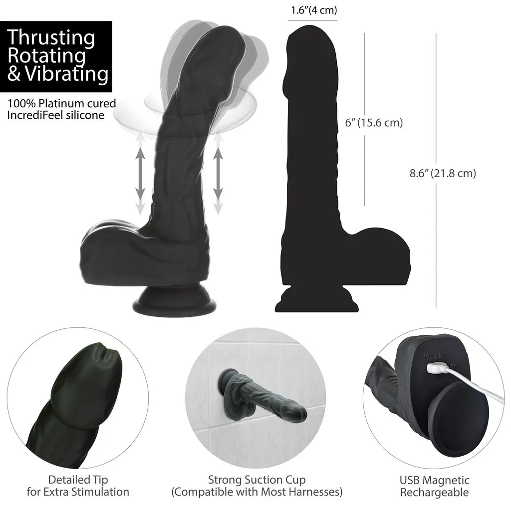 Фалоімітатор Naked Addiction – 8.6” Silicone Rotating & Thrusting Vibrating Dildo with Remote Black - фото 7
