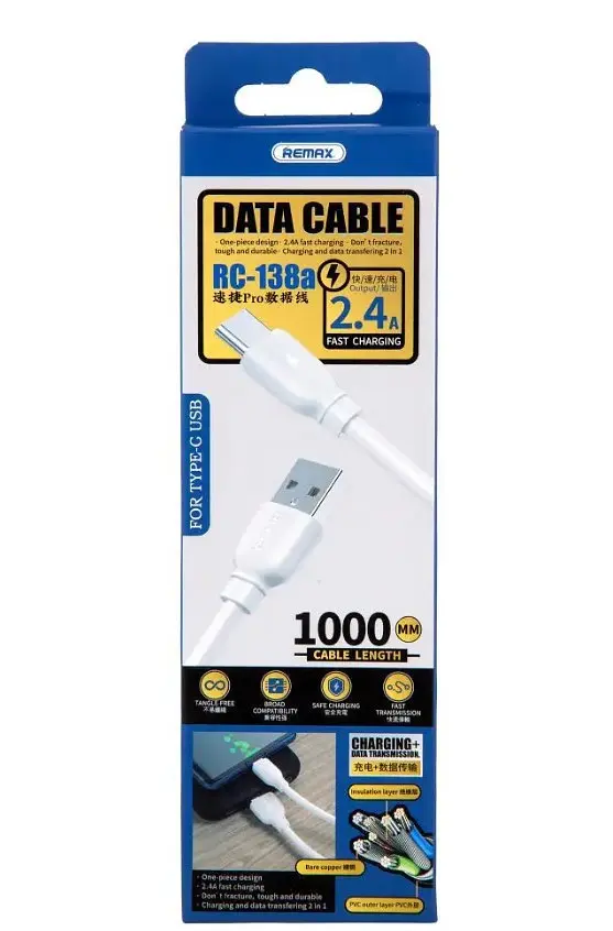 Кабель Remax RC-138a 2.4A TypeC Cable White - фото 2