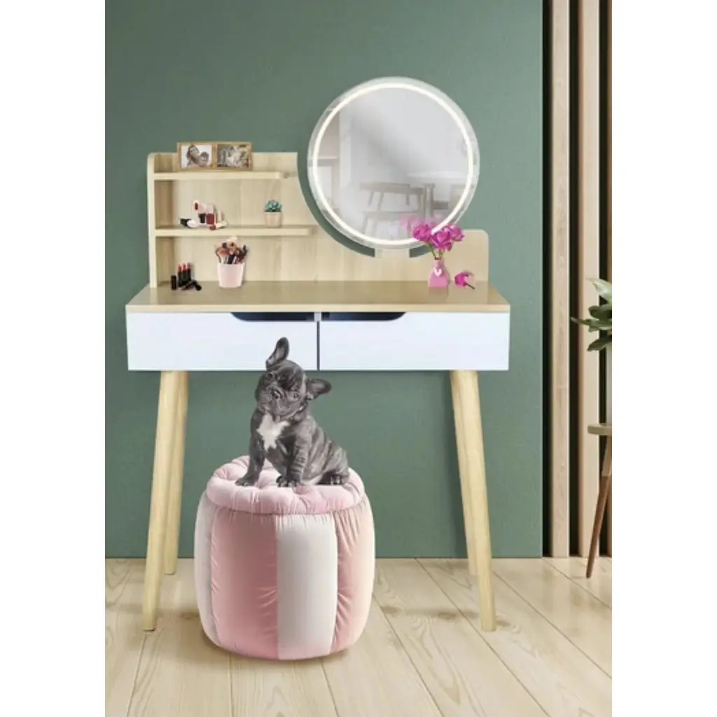 Туалетный столик Jumi Scandi LED подсветка, с ящиками, светлый бук - фото 5