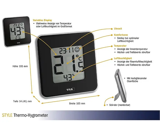 Цифровой термогигрометр с часами TFA Style 30502101 - фото 5