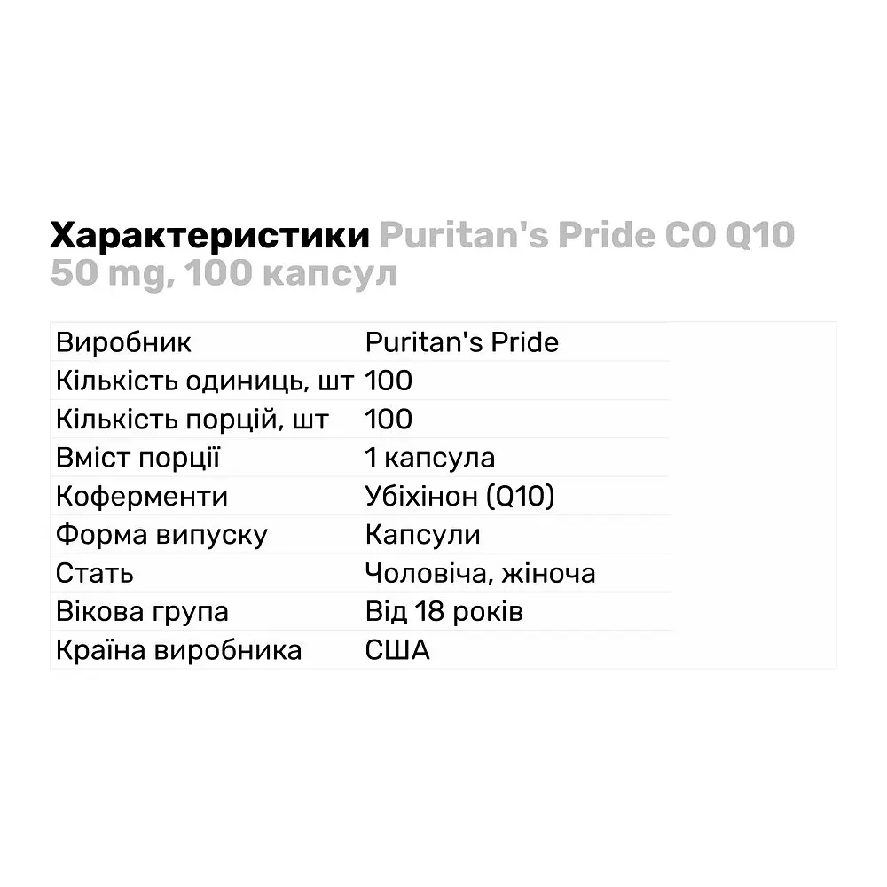 Натуральна добавка Puritan's Pride CO Q10, 50 mg 100 капсул - фото 2