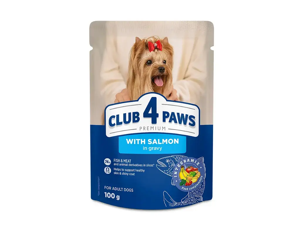 Вологий корм для собак малих порід Club 4 Paws Premium з лососем у соусі, 100 г