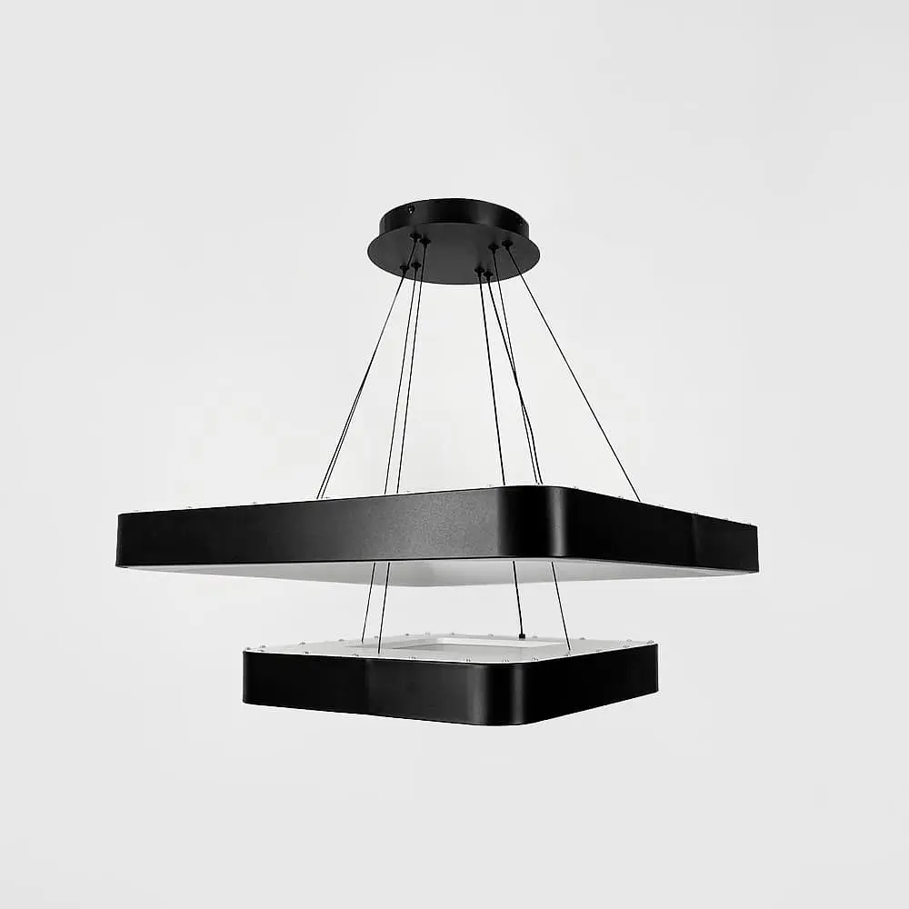 Двухъярусная подвесная LED люстра в черном квадратном корпусе 58 и 38 см | Line F | Ст. MJ312-600+400 BK - фото 2