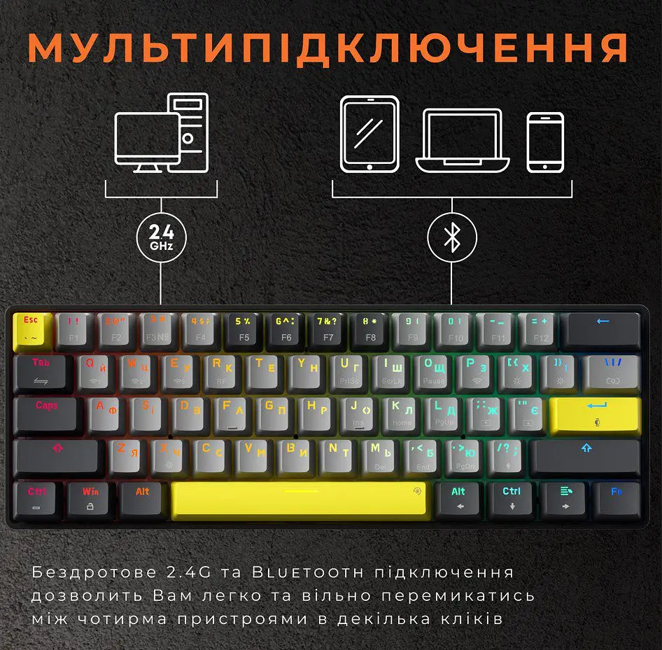 Механічна ігрова клавіатура GamePro GPMK-130G Pro Black Hot-Swap Outemu Red Switch RGB 2.4G/Bluetooth/USB - фото 12
