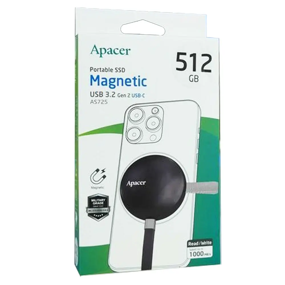 Портативный SSD Apacer Magnetic AS725 512GB USB 3. 2 Gen. 2 Type-C MagSafe черный - фото 2