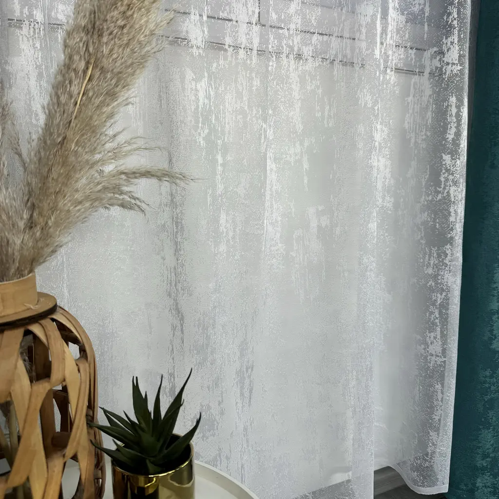 Жакардові мармурові штори бірюзового кольору 2шт. 150х270 з білим жакардовим тюлем 400х270, на тасьмі ALBO pbe0052582 - фото 5