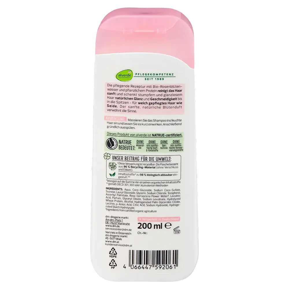 Шампунь Alverde Naturkosmetik Glanz для блиску з органічною рожевою водою 200 мл - фото 2