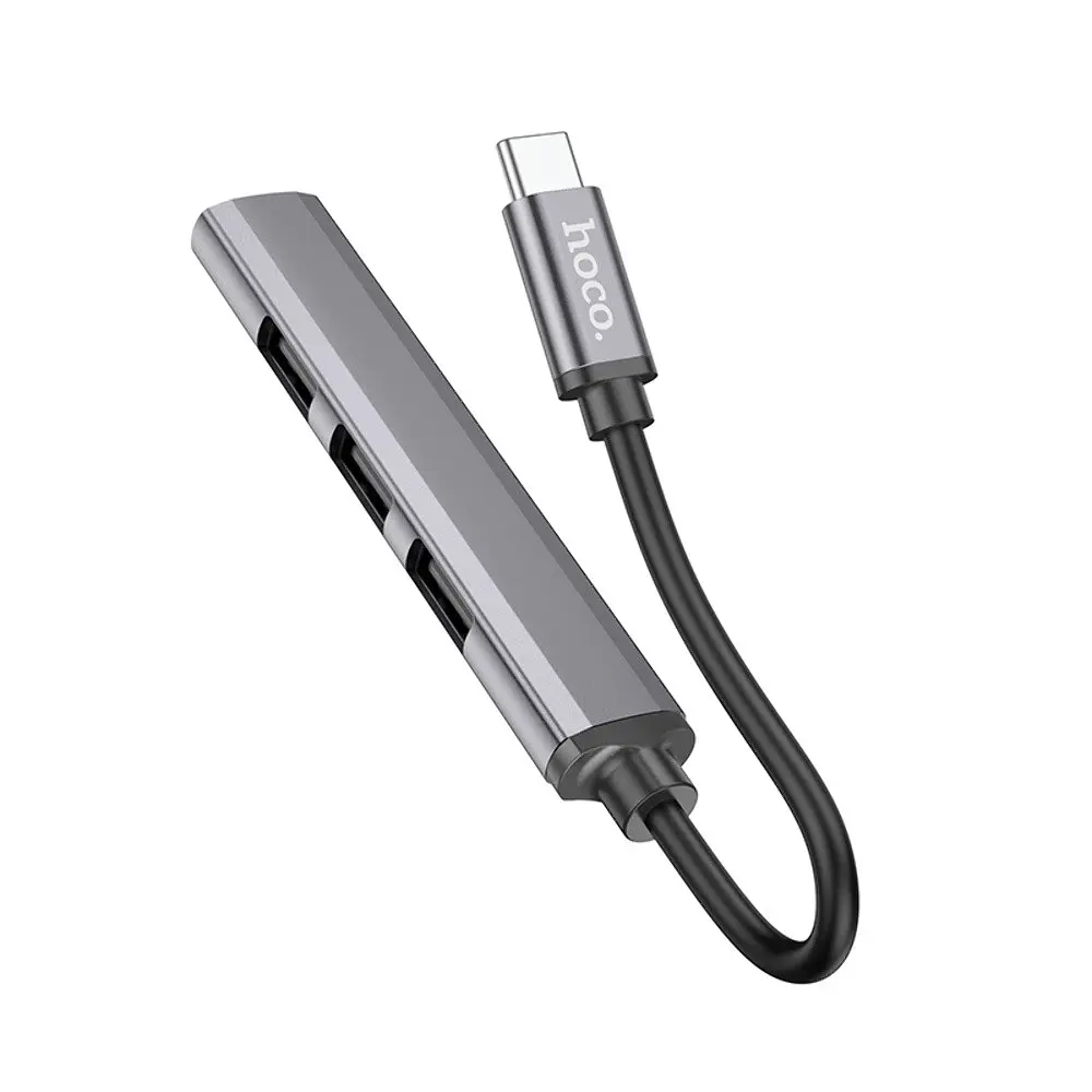 Мульти адаптер хаб Hoco HB26 4в1 Type-C to USB 3.0 F/ 3 USB 2.0 F 0.13 м темно-сріблястий - фото 3