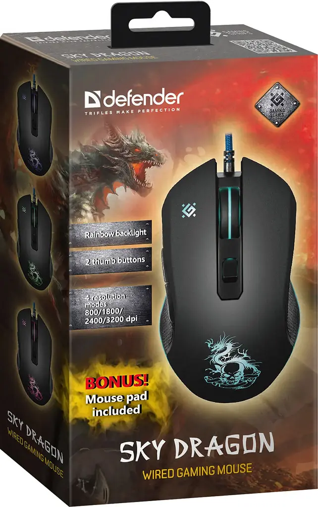 Мишка Defender Sky Dragon GM-090L, 6кн., 3200dpi, (+килимок) підсвітка - фото 8
