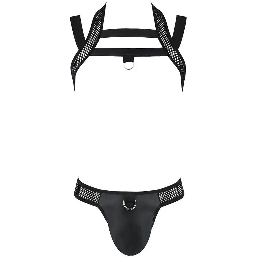 Комплект чоловічої білизни з кріпленнями Passion 043 Jacob L/XL Black, труси, шлейки - фото 5