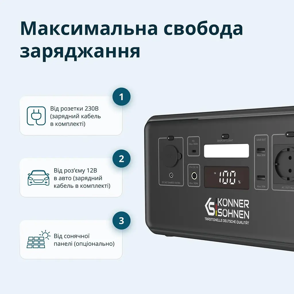 Портативна зарядна станція Konner&Sohnen KS 500PS LiFePO4, 448 Вт/ч 500 Вт (KS500PS) - фото 14