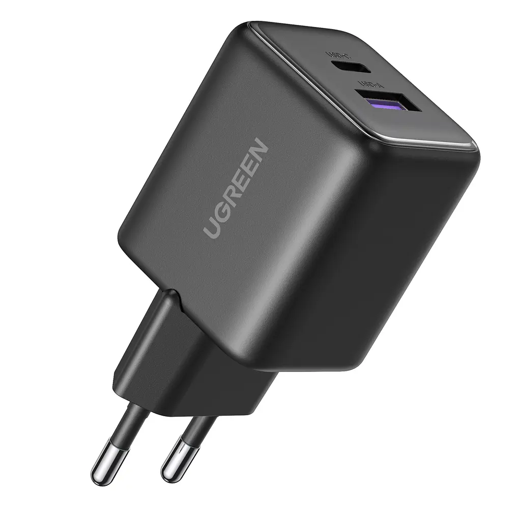 Мережевий зарядний пристрій UGREEN X516 загальна потужність до 30 Вт USB-C до 30 Вт + USB-A до 22,5 Вт GaN чорний (65014)