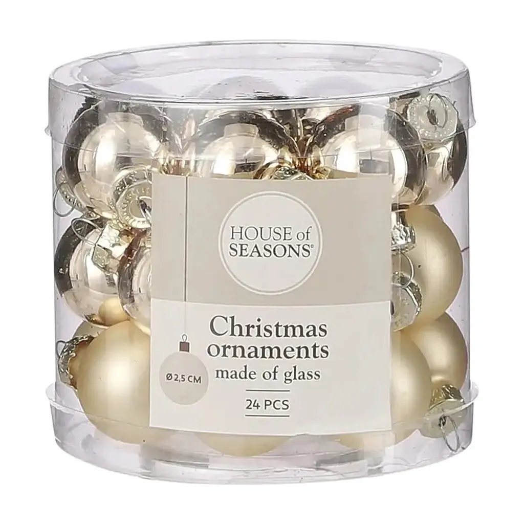 Ялинкова іграшка House Of Seasons Скляні кульки 24 шт D2.5 см Шампань (8718861800029)