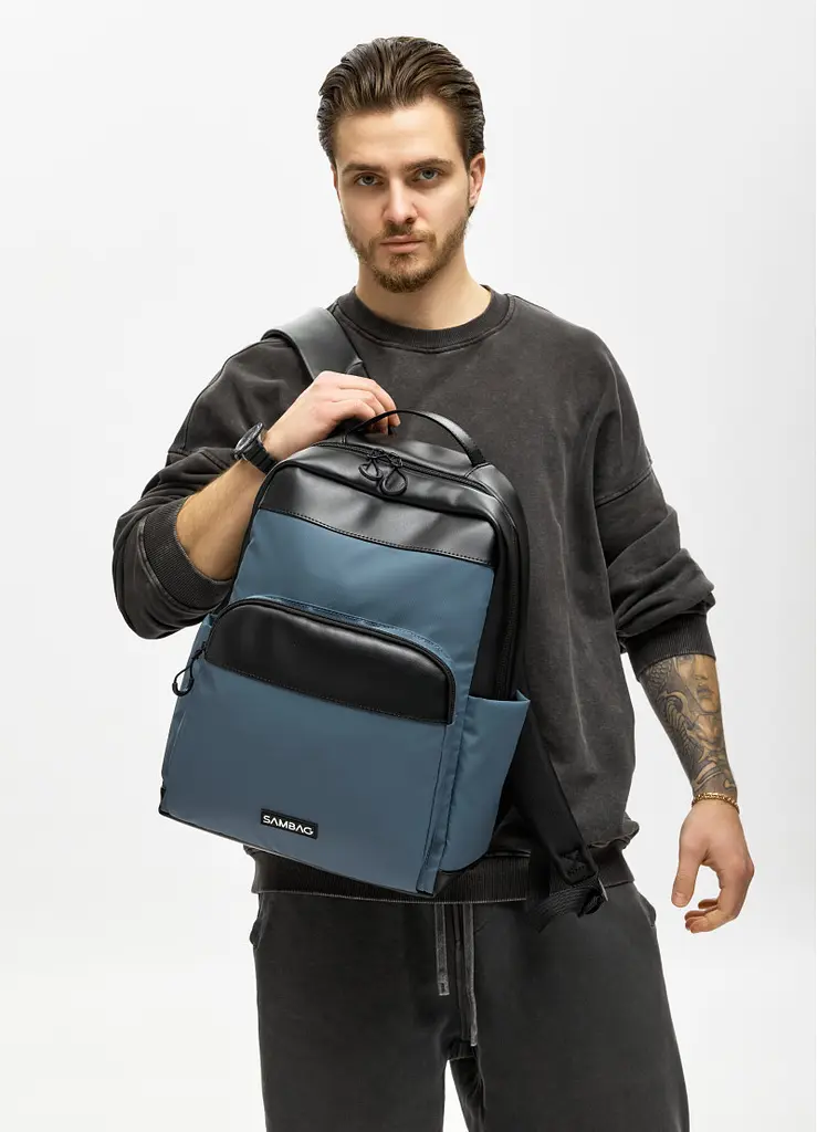 Чоловічий рюкзак Sambag Zard MOD чорно-синій 40 х 28 х 14 см (25438115m)