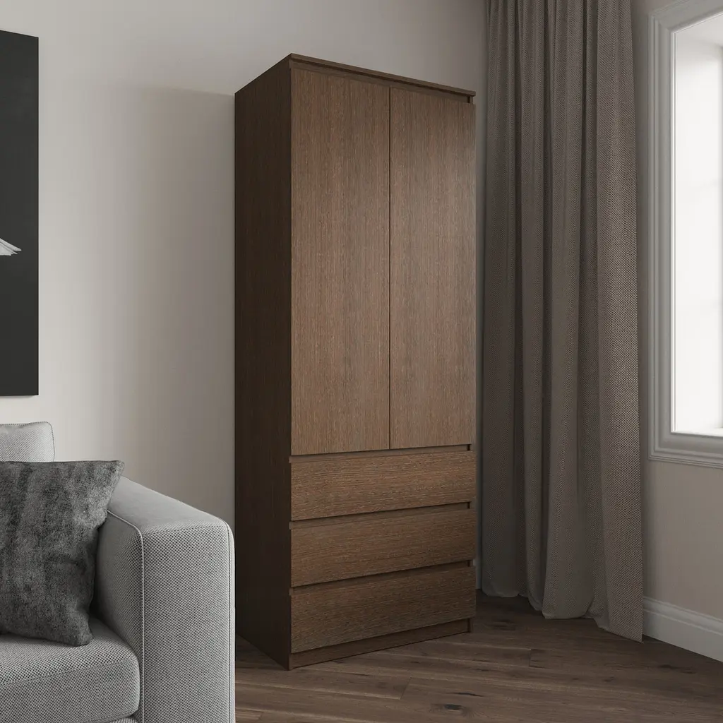 Шафа для одягу Vays R-16, 3 шухляди, полиці, без ручок, ЛДСП, 80×50×211 см – для спальні, вітальні, передпокою - фото 4