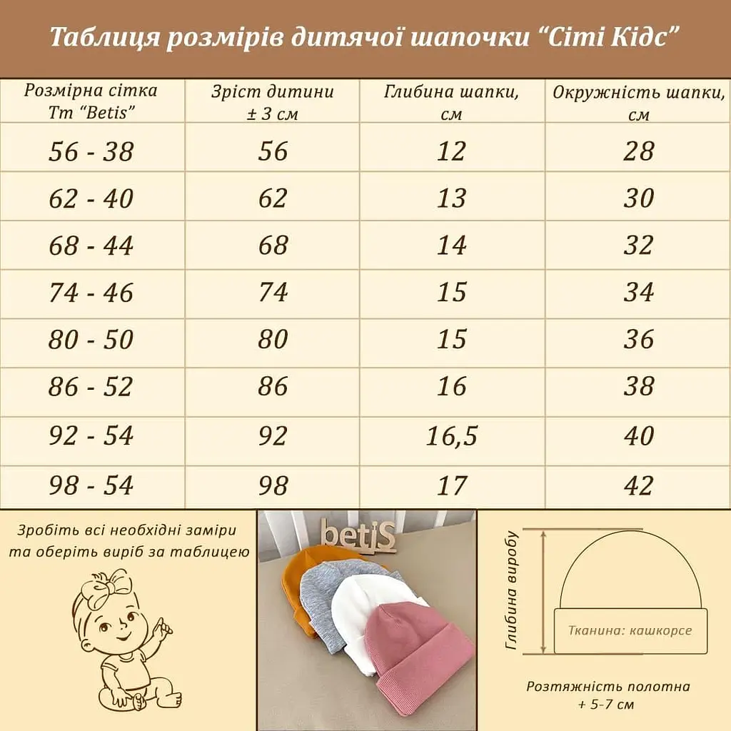 Шапочка дитяча "Сіті Кідс" кашкорсе зріст 62 см (1 – 3 місяці) Betis Сірий - фото 2