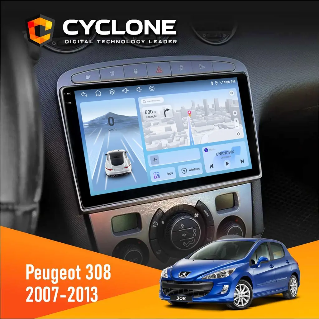 Штатна магнітола Peugeot 308 2007-2013 Silver Cyclone C9-012 4x64, DSP, 4G Cyclone (НФ-00007991)