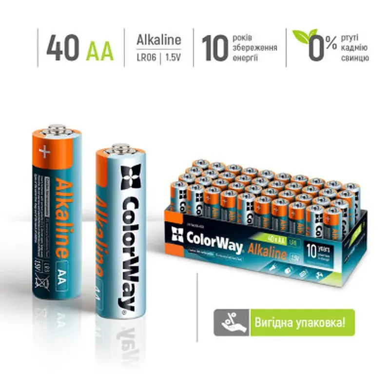 Батарейка ColorWay AA LR6 Alkaline Power (лужні) * 40 colour box (CW-BALR06-40CB) - фото 2