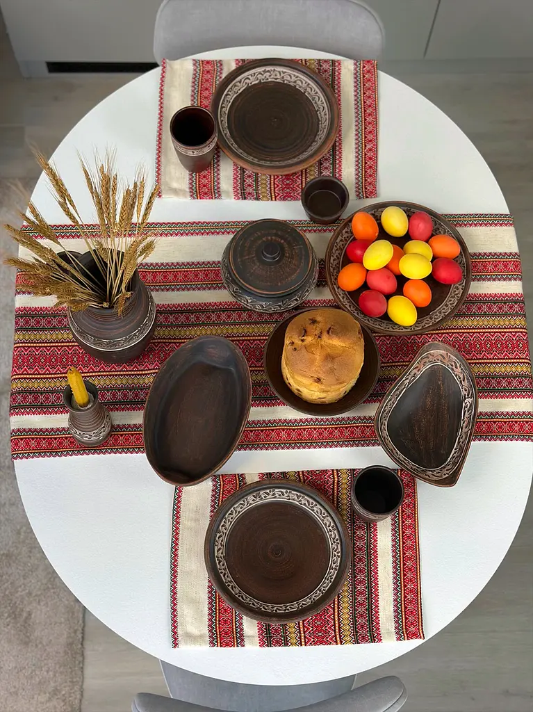 Пасхальний столовий сервіз керамічного (глиняного) посуду на 6 осіб Ангоб - фото 7