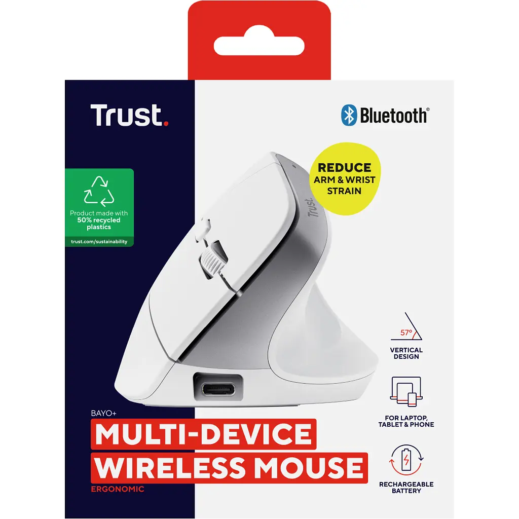 Мишка Trust Bayo+ Ergonomic Wireless/Bluetooth White (25399) - фото 12