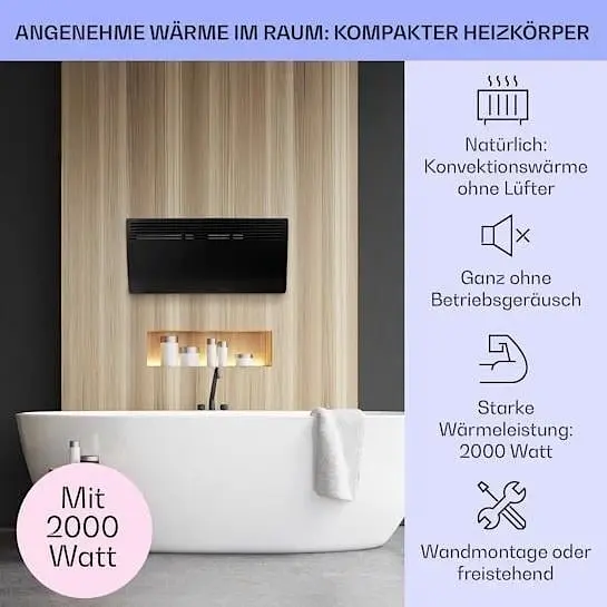 Конвекційний обігрівач Klarstein Hot spot slimcurve до 40 м кв (10033017) чорний - фото 3