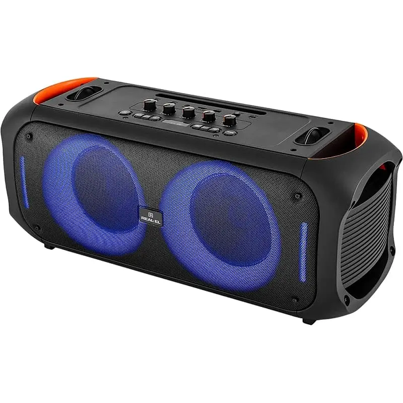 Колонка портативна 2.0 Real-El X-795, Black, 70 Вт (2 x 35 Вт), Bluetooth 5.3, TWS, RGB підсвічування, AUX / USB / microSD, пластик, два мікрофонні входи з функцією місяць, акумулятор (7000 mAh, Type-C), пульт ДК - фото 4