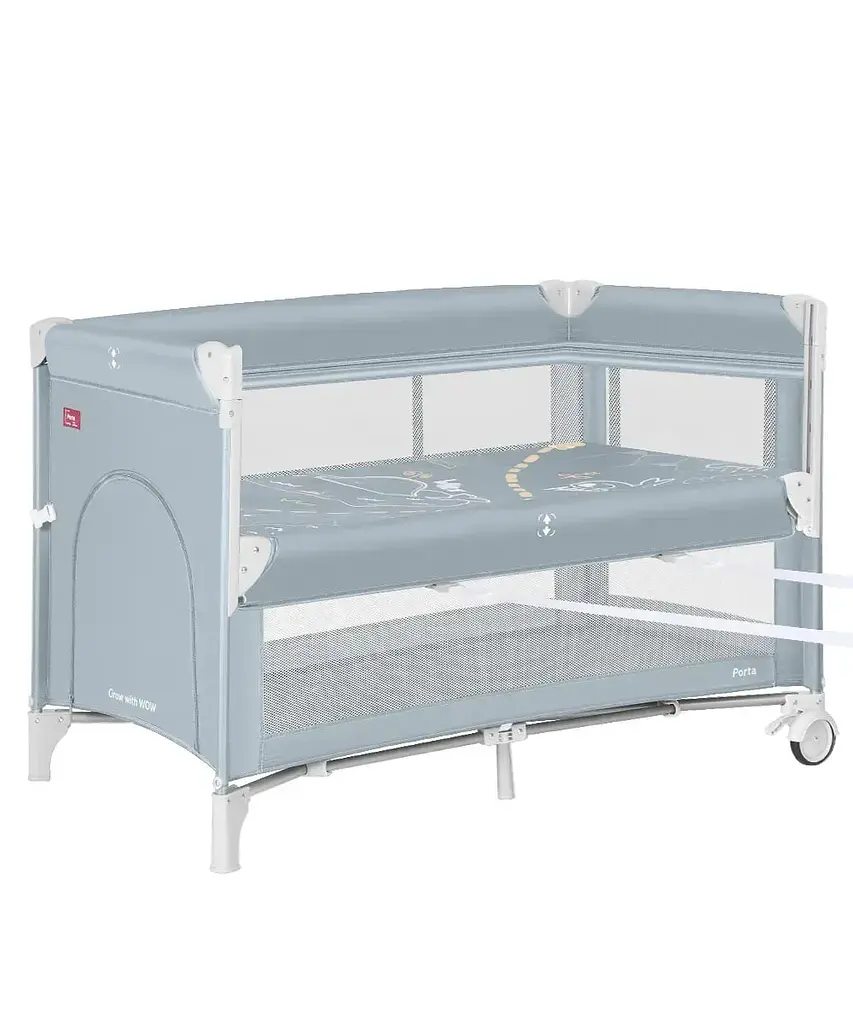 Манеж детский - кровать для новорожденных 2 в 1 со вторым дном Porta CRL-18103 Mint Green 125*65 см CARRELLO серый - фото 2