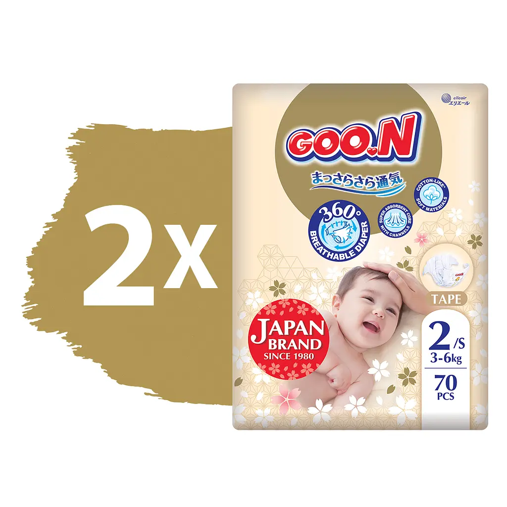 Набор подгузники на липучках Goo.N Premium Soft размер 2(S) 3-6 кг доу-пак 140 шт. - фото 2