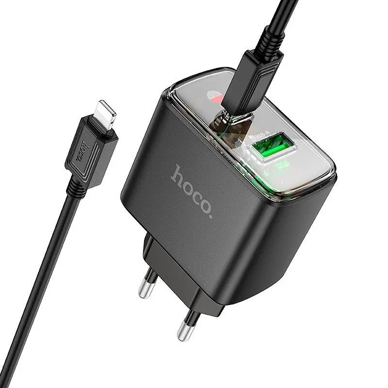 Зарядное устройство Hoco CS42a 30 W на 2 выхода адаптер + кабель Usb-C Lightning черный - фото 2
