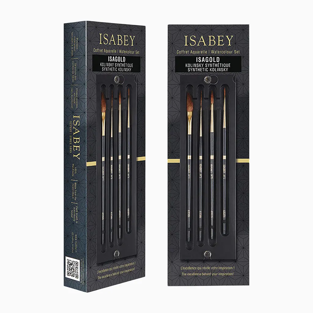 Набор кистей Isabey Isagold, 4 шт., для акварели, синтетика, футляр из дерева - фото 3