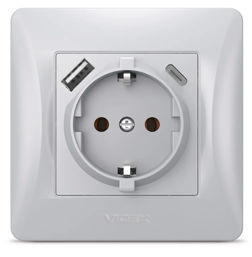 Розетка Videx Binera одинарна із заземленням з USB+USB-C срібний шовк (VF-BNSK1GUC-SS) - фото 3