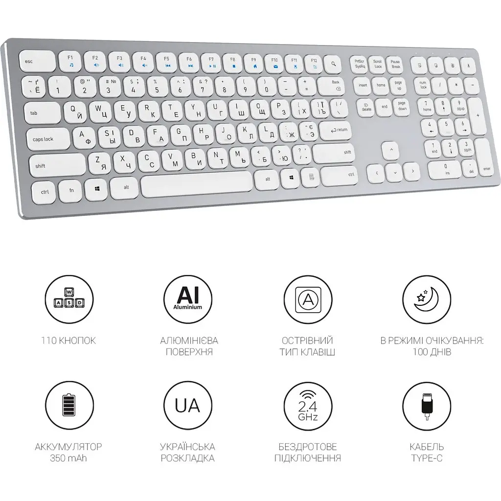 Клавіатура OfficePro SK1550 Wireless White SK1550W [128855] - фото 6