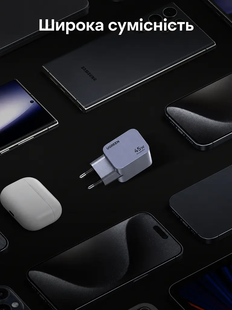 Мережевий зарядний пристрій UGREEN Nexode Pro X707 2 порти USB-C до 45 Вт сумарно PD 3.0 QC 4.0+ PPS Samsung Super Fast Charging 2.0 (35008) - фото 8