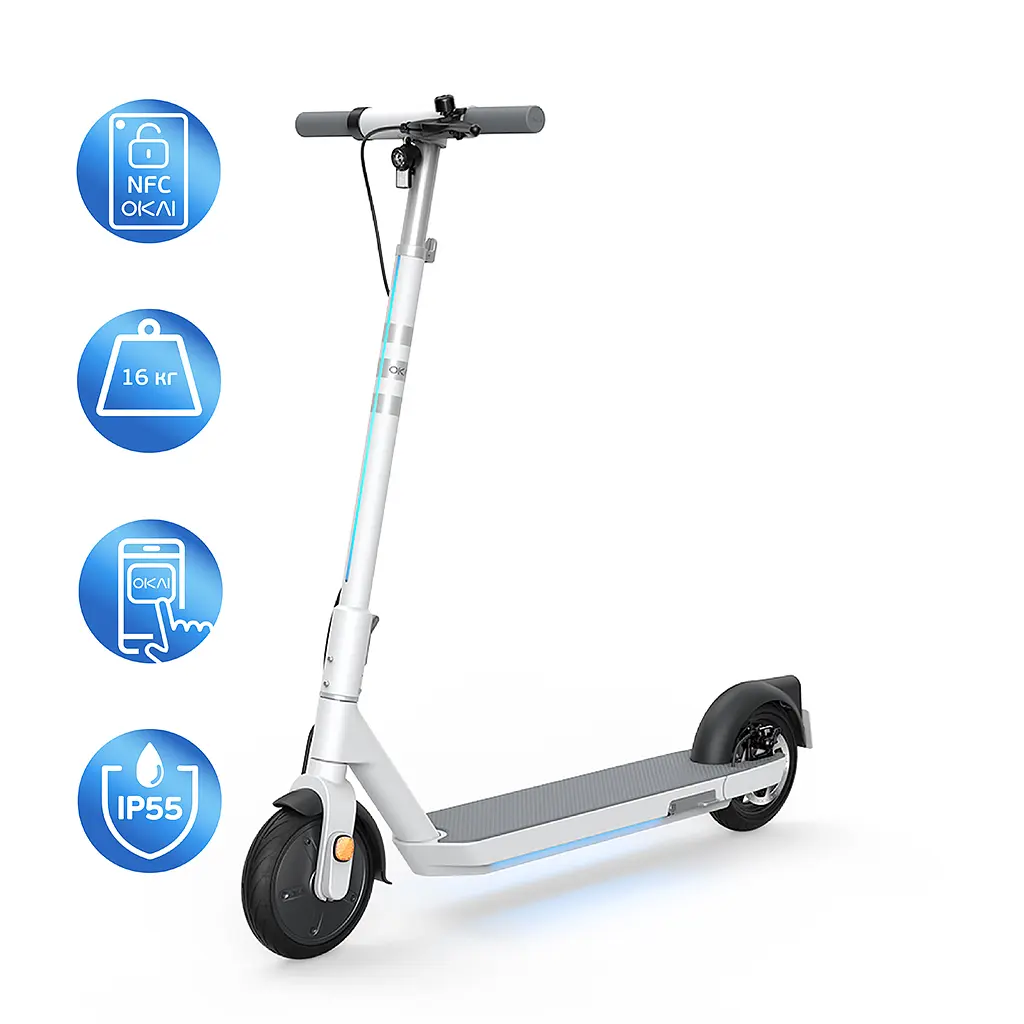 Електросамокат OKAI ES20-NEON White 9", 300(600)W, 9.8Ah, 40km, 25km\h, 20%, NFC, App, 16kg (ES20-W) - фото 3