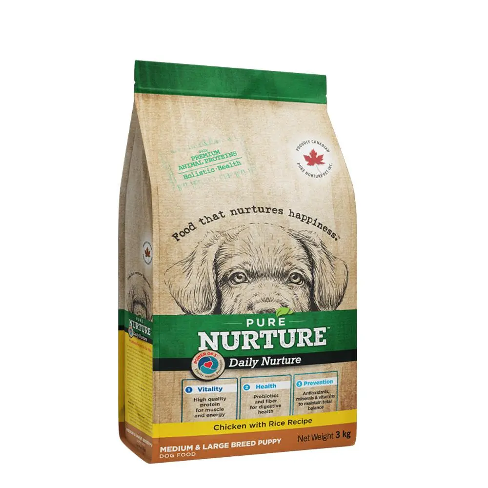 Сухий корм для цуценят середніх та великих порід Pure Nurture Daily Power of 3 Chicken with Rice Puppies з куркою та рисом 3 кг