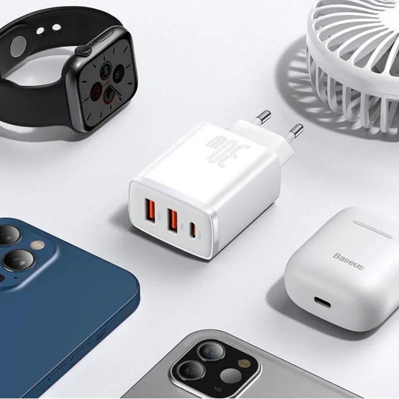 МЗП Baseus Compact Quick Charger 30W QC+PD (2USB-A/1C) (CCXJ-E) Білий - фото 4