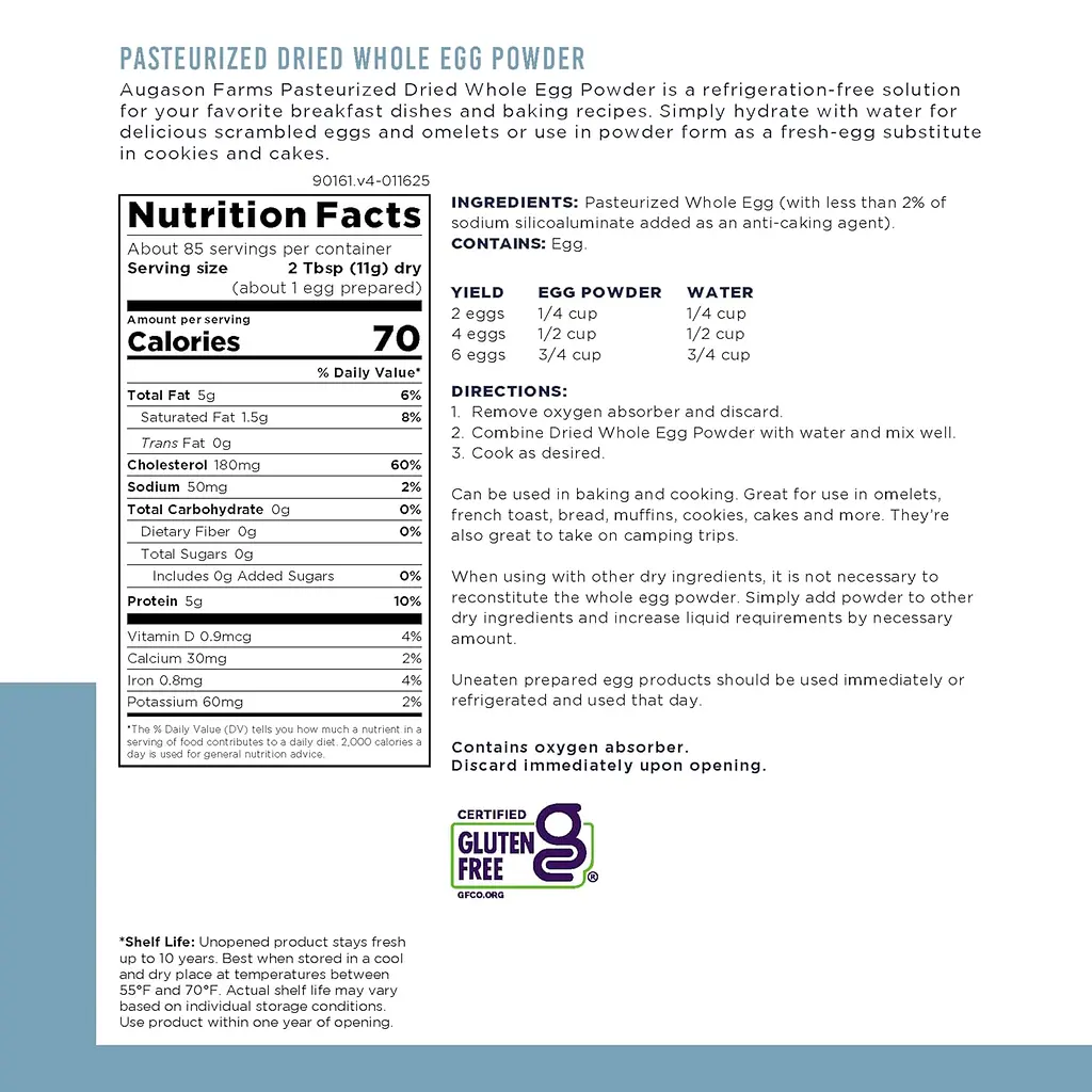 Сублімовані цілі яйця з білками та жовтками з великим терміном придатності 10 років Augason Farms, 85 порцій (101199) - фото 4