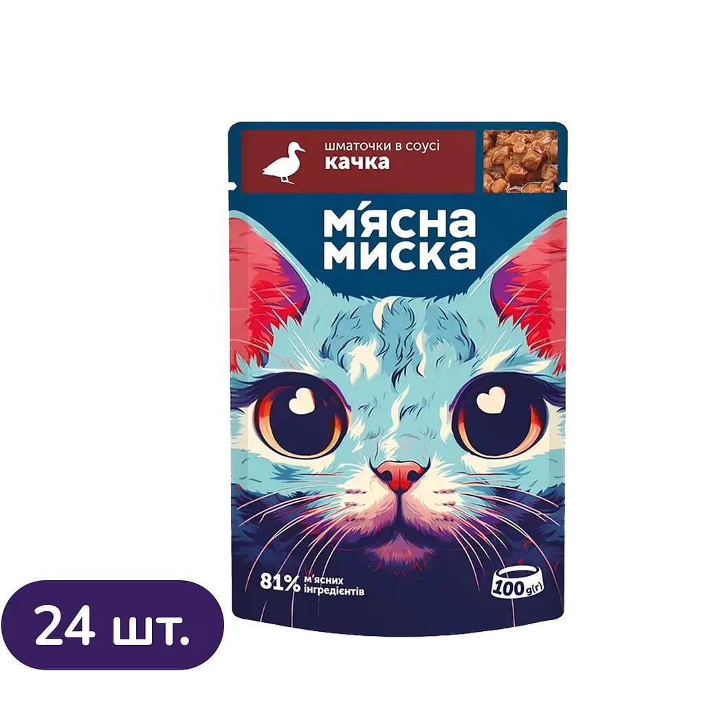 Набір вологого корму М'ясна Миска для котів шматочки в соусі з качкою 24 шт x 100 г