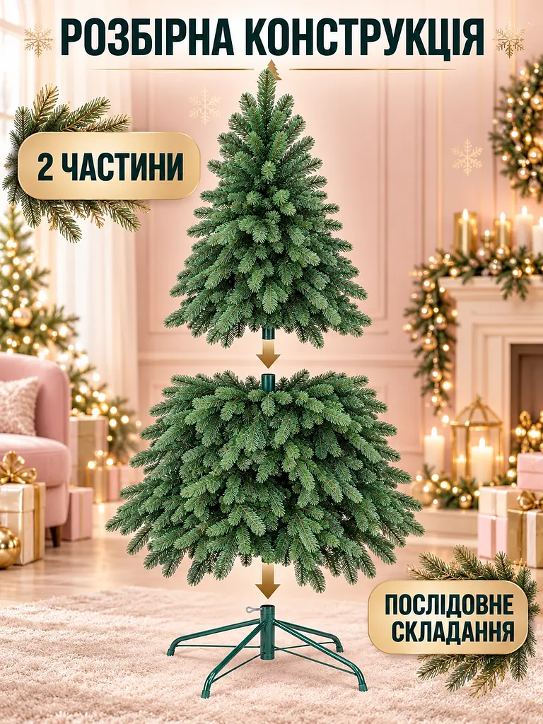 Лита штучна ялинка ЕЗ15 Говерла 150 см на металевій підставці, зелена (49676475) - фото 6